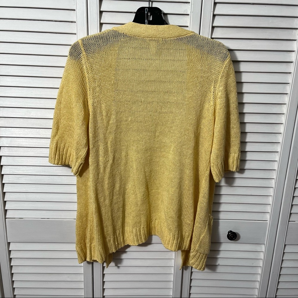 Chico’s Loose Knit Yellow Short Sleeve Cardigan, Size 1 - Picture 5 of 11
